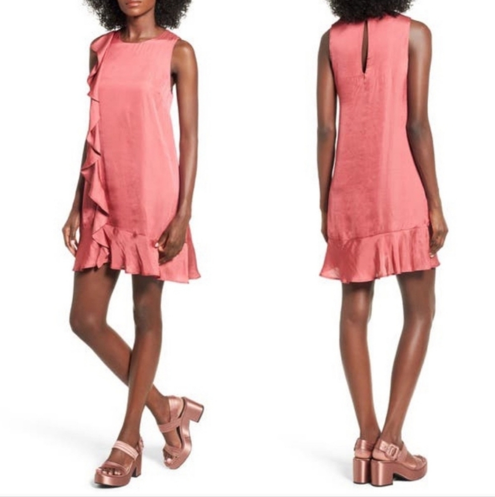 ASTR The Label Pink Satin Ruffle Hem Sleeveless Cocktail Dress Small